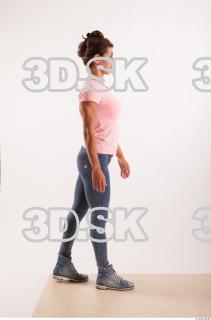 Walking pose blue jeans pink t shirt of Oxana …